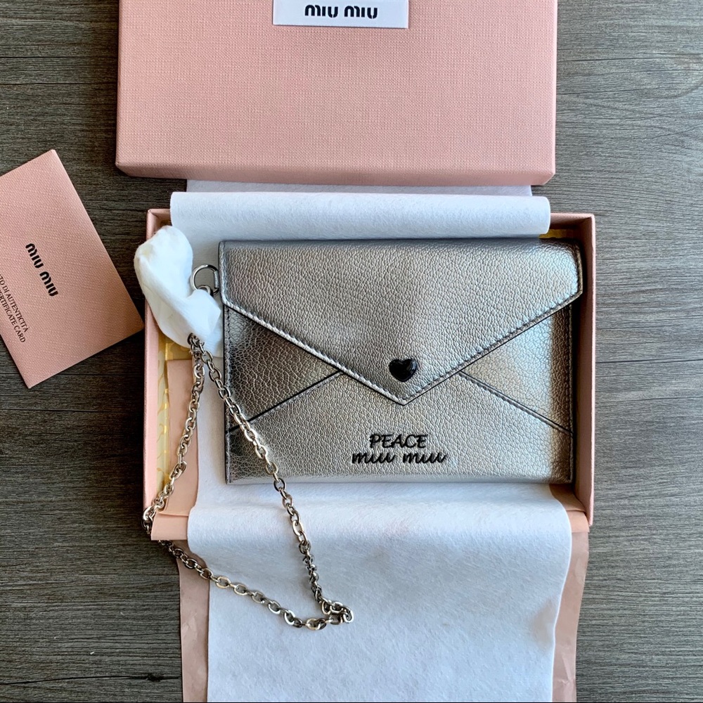 New in box Miu Miu Love🖤Peace Metallic Wristlet Wallet